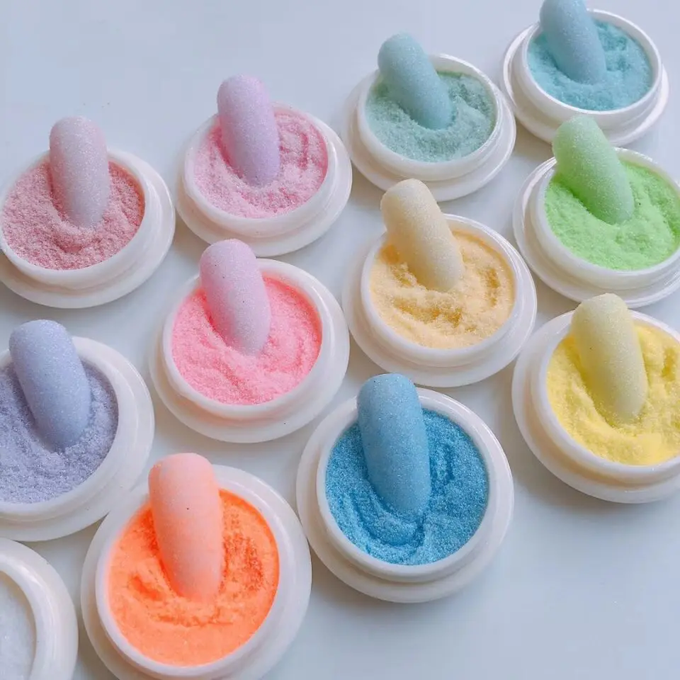 12 Gläser/Set bunte Woll pulver Nagel Glitter rosa/blau/weiß/schwarz Samt Wolle Glitter Pulver DIY UV Gel Politur Woll staub Image