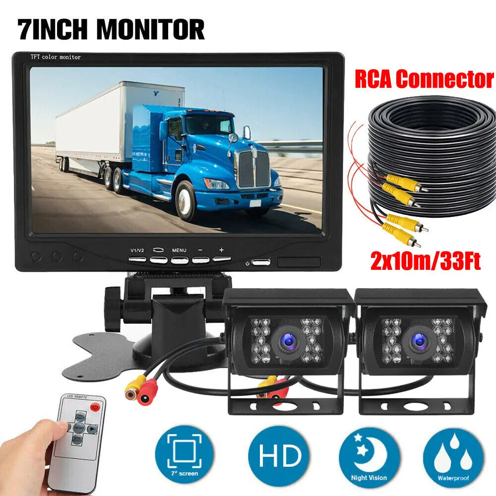 7 "Monitor Auto LKW 2 ccd Rückansicht Backup Rückfahr kamera Nachtsicht 10m Kabel hd Image