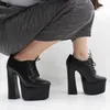 Jialuowei Marke Womens Chunky Block Ferse Plattform Schuhe Spitz Spitze-up Vintage 15CM Super Hohe Starke Ferse schuhe Größe 36-46