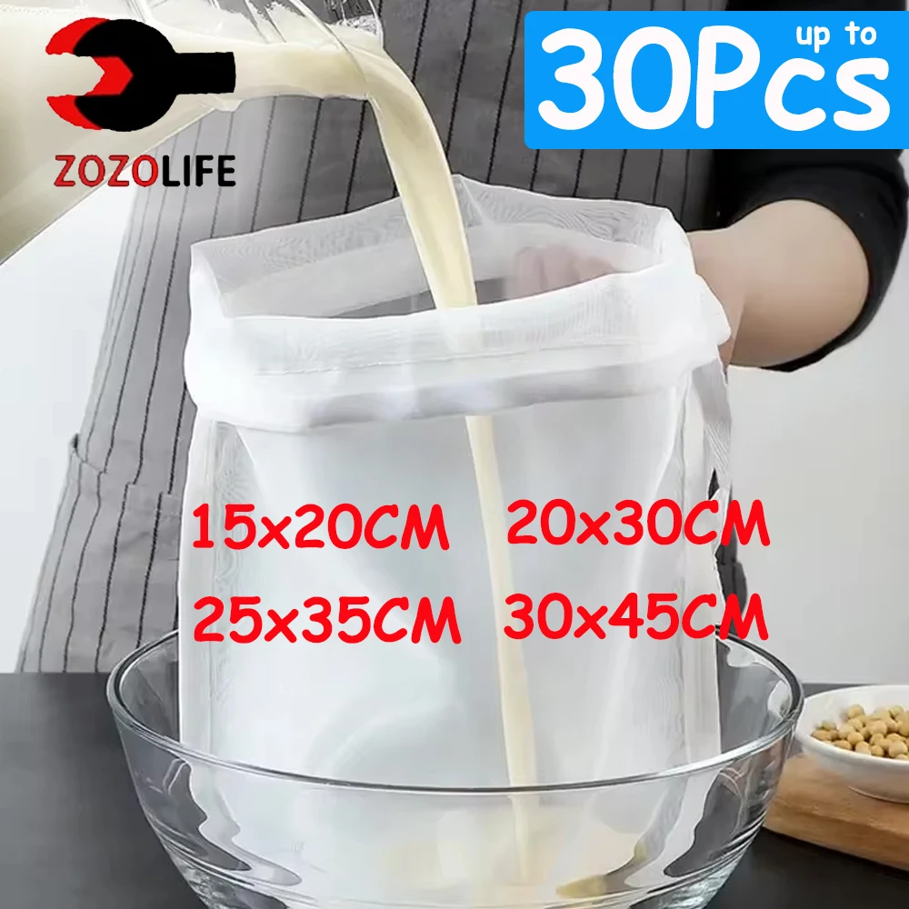 1/30 Stück 100 Mesh Sojamilch Nylon Filterbeutel Nuss Milchbeutel Netz Joghurt Tee Kaffee Öl Lebensmittel Presse Filter Siebe Netz Siebbeutel Image