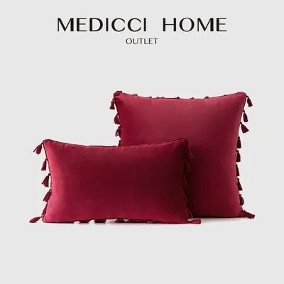 Medicci Hause Samt Weiche Feste Dekorative Wurf Kissen Abdeckung mit Quasten Fringe Boho Accent Kissen Fall für Couch Sofa Bett Image