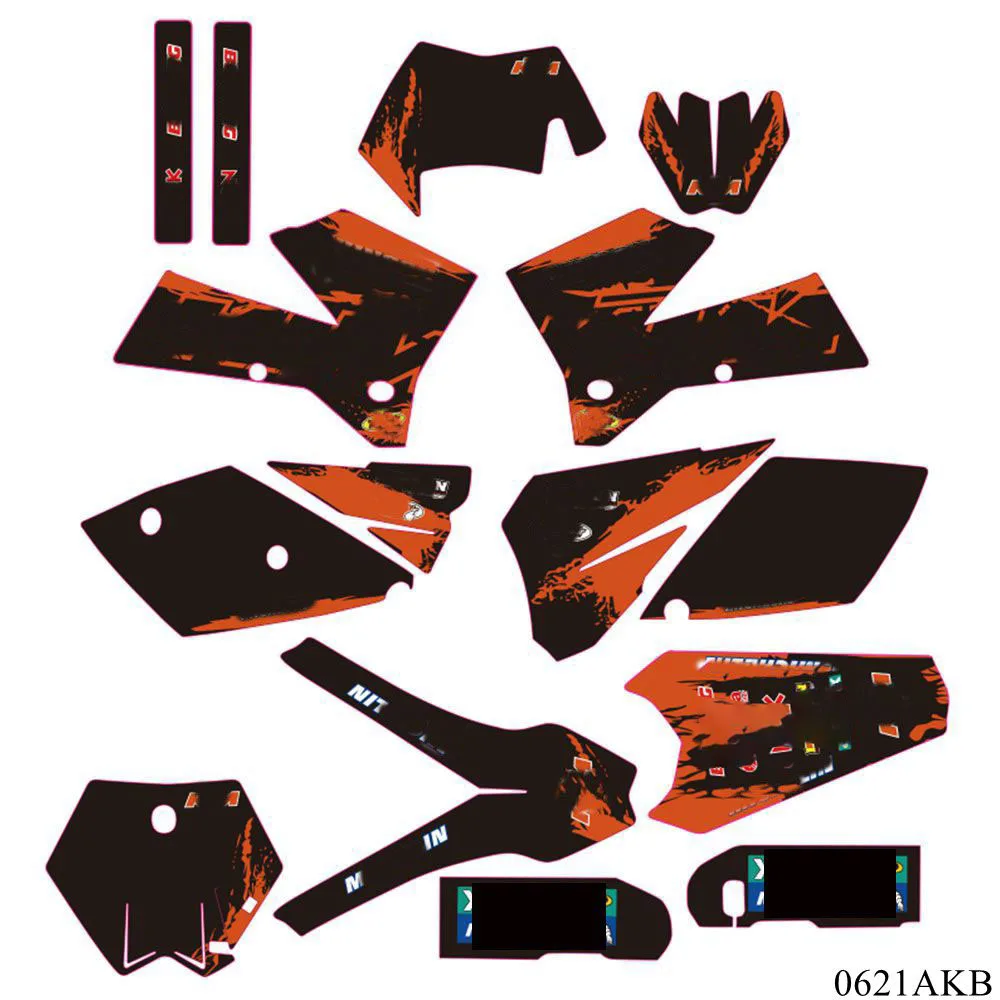 Für KTM 125 200 250 300 400 450 525 540 EXC 2005 2006 2007 Vollgrafik-Aufkleber-Set, individuelle Nummernnenaufkleber Image