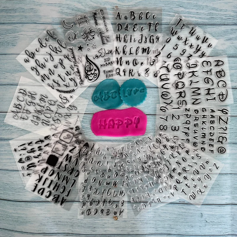 Einfach zu verwendender Alphabet-Zahlenpräger, Silikonstempel, Mama, Papa, Baby, Eid, Großbuchstaben, Kleinbuchstaben, klebrige Fondantform, Kuchendekoration Image