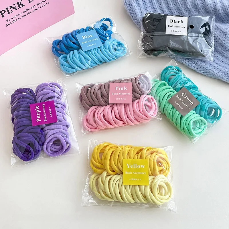 50 Teile/satz Frauen Mädchen 4CM 2CM Bunte Nylon Elastische Haarbänder Pferdeschwanz Halter Gummibänder Scrunchie Stirnband Haar Zubehör Image