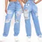 Jeans donna buco strappato Jeans Vintage gamba larga vita alta pantaloni in Denim alla caviglia