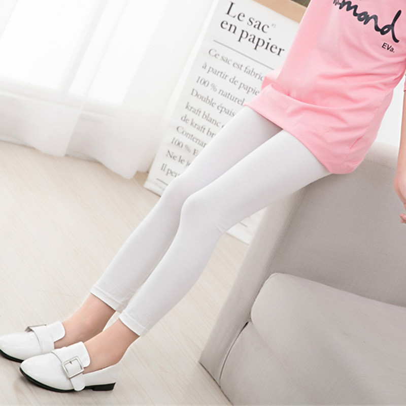 Kids Girls' Leggings Solid Color Sports Outdoor Cotton 7-13 Years Summer Light Blue Black White