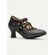 Women's Elegant Vintage Gatsby T-Strap Mid-Heel Pumps-Bronze Mary Jane Shoes with Floral Button for Oktoberfest, Formal, and Casual Wear