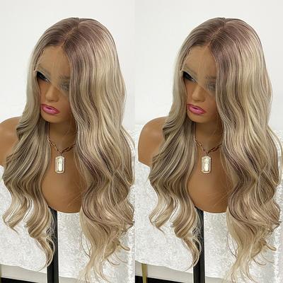 Remy Human Hair 13x6 Lace Front 13x4 Lace Front 4x4 Lace Front Wig Side Part Middle Part Free Part Brazilian Hair Body Wave Wavy Dark Gray Multi-color Wig 130% 150% 180% Density with Baby Hair