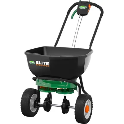 Scotts Elite Spreader for Grass Seed, Fertilizer, Salt, Ice Melt, Durable Push Spreader Holds up to