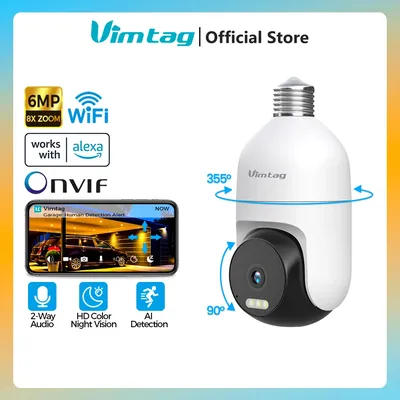 VIMTAG 3.5K Bulb Camera WIFI 360° Camera PTZ Color Night Vision Auto Track 2-Way Audio IP Cam Home