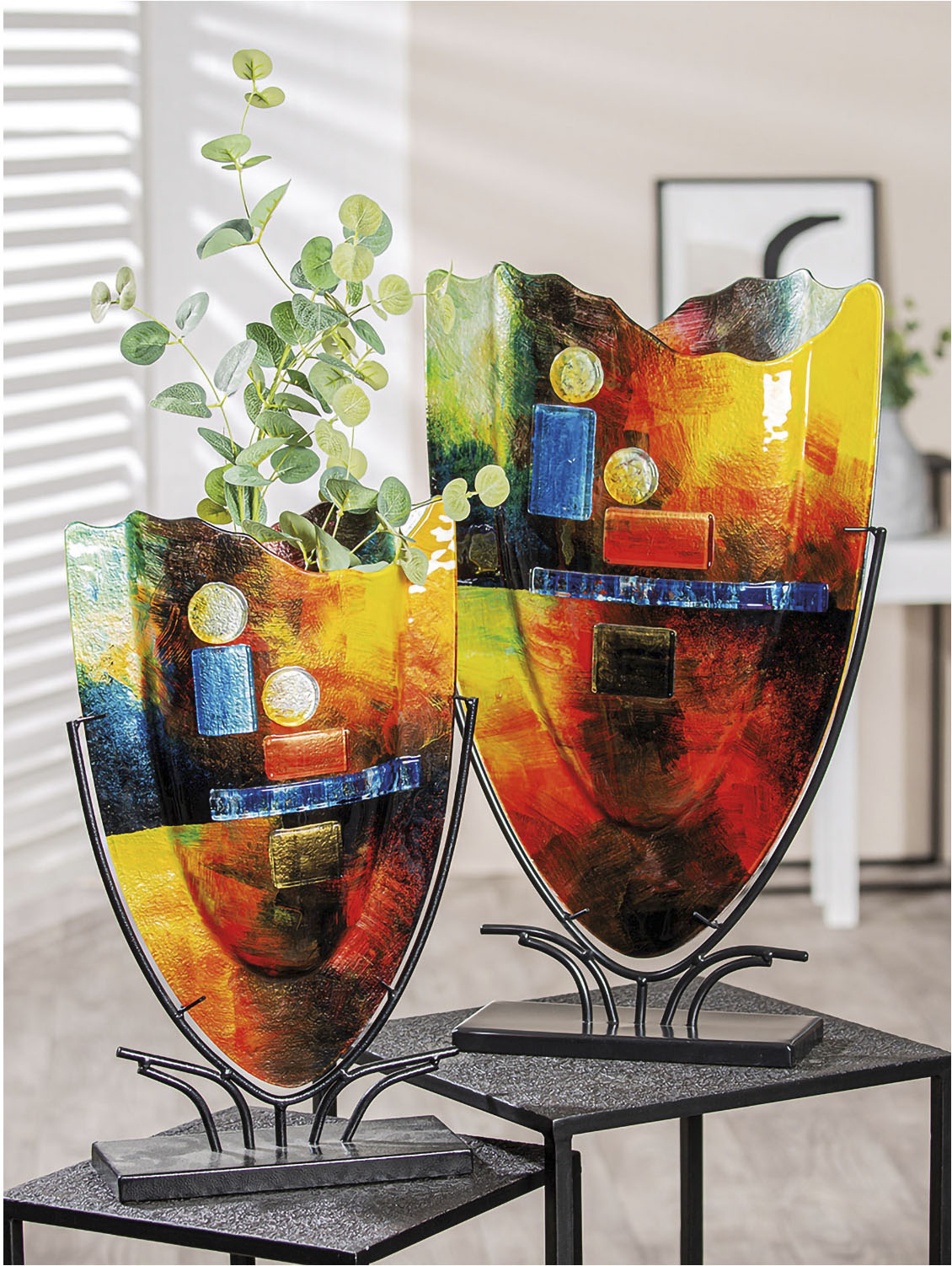 Bodenvase CASABLANCA BY GILDE "Dekovase "Classico"", bunt, B:35cm H:58cm T:10,5cm, Glas, Metall, Vasen