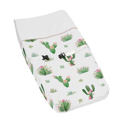 Sweet Jojo Designs Pink and Green Boho Watercolor Cactus Floral Collection Changing Pad Cover