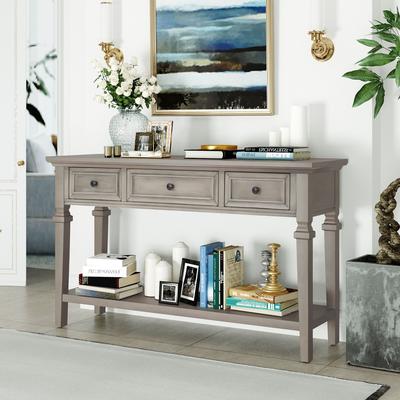 Classic Console Table with 3 Top Drawers and Bottom Shelf