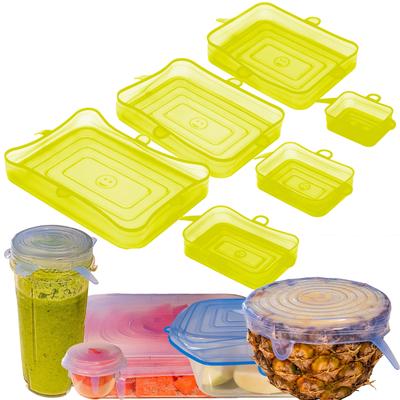 Silicone Stretch Food Lids 6 Rectangular Pack - Reusable Leak-Proof Containers Covers for Fresh Food Storage - 6pc