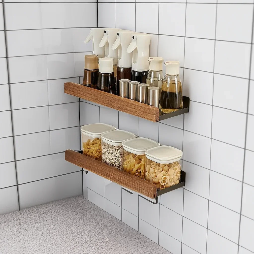 Support de cuisine en bois mural sans poinçon, support de rangement pour planche d'assaisonnement, organisateur de cuisine, accessoires de cuisine