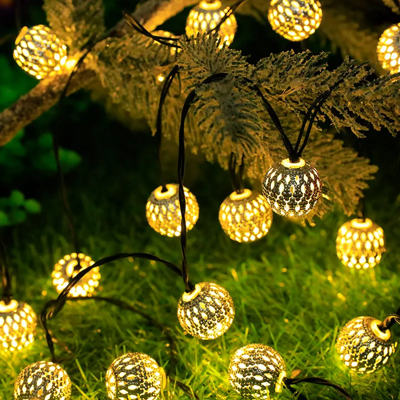 5–12 m marokkanische Kugel-Solar-Lichterkette, 100/50 LEDs, Feenkugel, wasserdichte Laternenbeleuchtung, dekorativ für Zuhause, Garten, Party Image