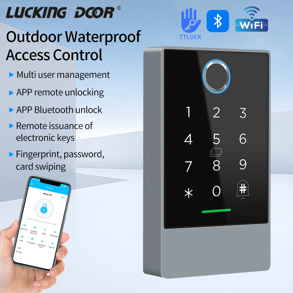 TTLOCK WiFi Digitale Tastatur Fingerabdruck Zugangskontrolle RFID IC Kartenleser 13,56 MHz NFC Tastatur Türschlossöffner App Fernentriegelung Image