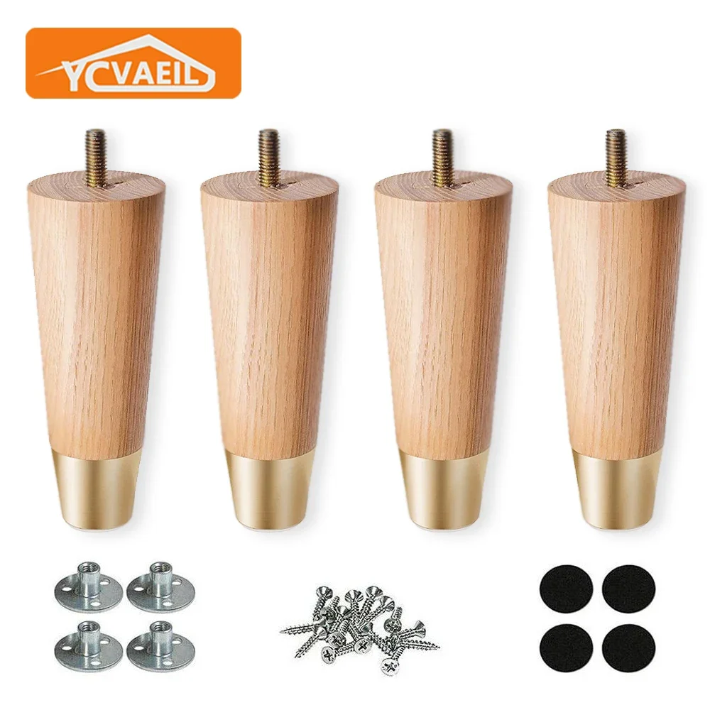 Pieds de meubles en bois massif, pieds de canapé, hauteur conique 10 cm, 12 cm, 15cm, chaise de tabouret de lit, table basse, pieds de meuble TV, 4 pièces