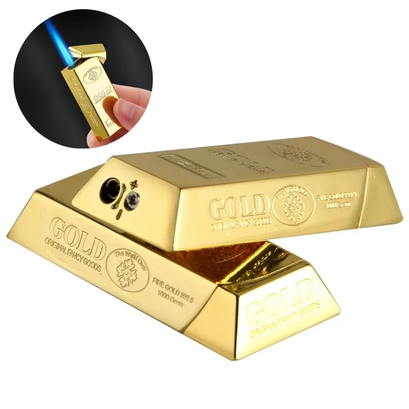 Gold Bar Gas aufblasbares Feuerzeug Zigarettenzubehör Butanfeuerzeuge Metall winddichtes Feuerzeug Herren Luxusfeuerzeug Geschenk Gadgets Image