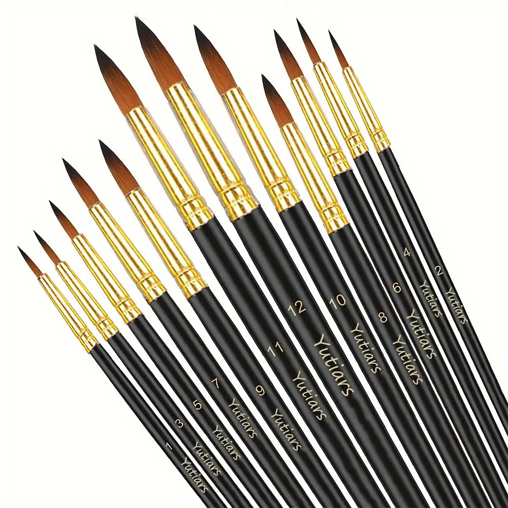 Yutiars Professional Artist Paint Brush Set 12-teilig mit hochwertigen synthetischen Nylonborsten für Aquarell, Öl, Acryl, Gesicht Image