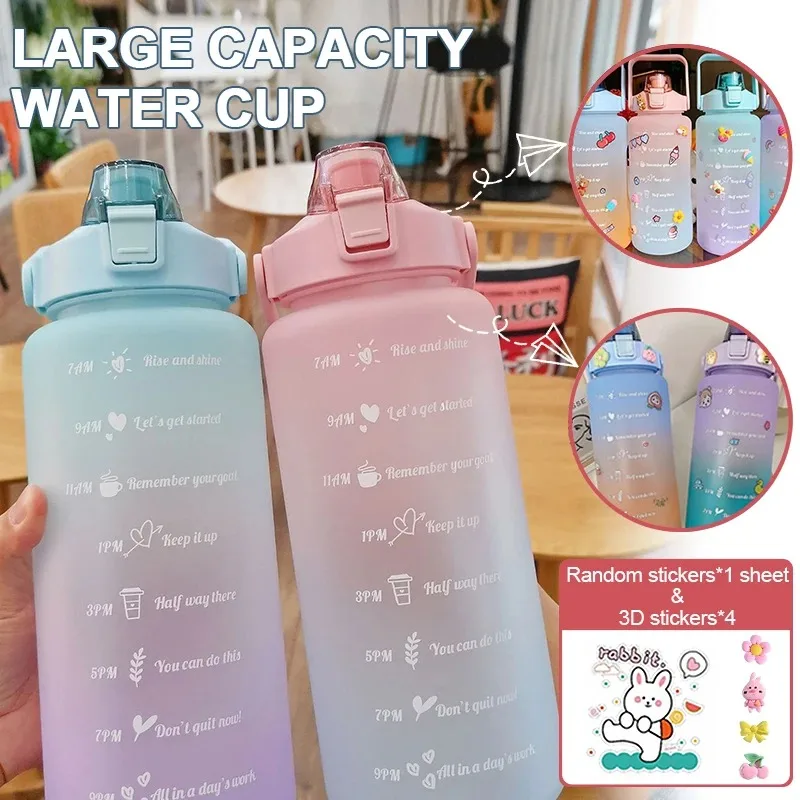 2 Liter Wasser flasche Motivations sport Wasser flasche auslaufs ichere Flaschen trinken Outdoor Travel Gym Fitness Krüge für Küchen becher Image