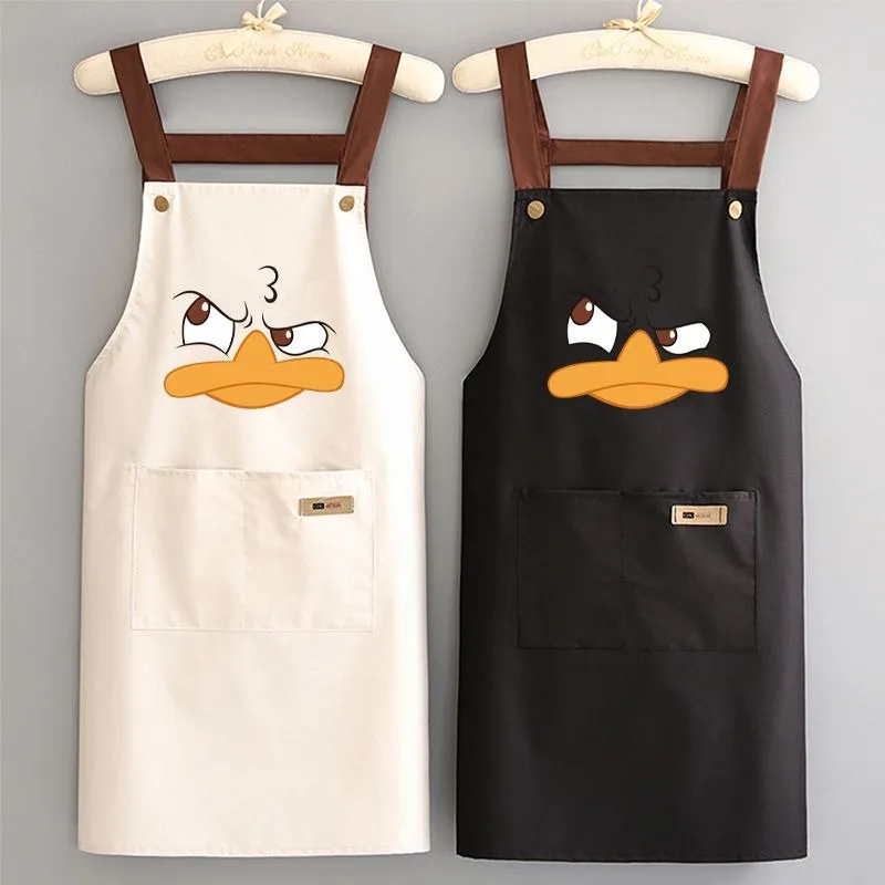 Tablier de cuisine imperméable avec poches, tablier unisexe à motif de fruits pour Restaurant, nettoyage de cuisine, impression de canard, tablier bref