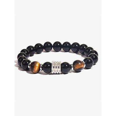 Men's Natural Stone and Stainless Steel Beaded Bracelet - Tiger Eye and Black Onyx - Stylish and Durable Accessory