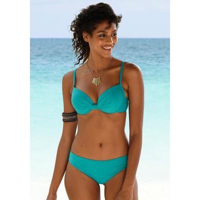 Bügel-Bikini-Top S.OLIVER "Spain", Damen, Gr. 40, Cup D, blau (türkis), Microfaser, Microfaser, unifarben, Bikini-Oberteile, mit geraffter Mitte Image