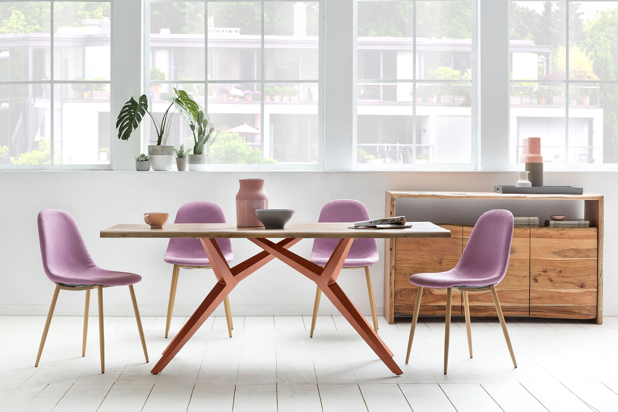 Esstisch SIT, braun (natur, antikbraun, antikbraun, natur), B:200cm H:73cm T:100cm, Platte Wildeiche geölt, Gestell Metall, Tische, Esstisch, Design-Gestell im industriellen Antiklook