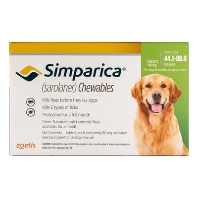 Simparica For Dogs 44.1-88 Lbs (Green) 6 Doses