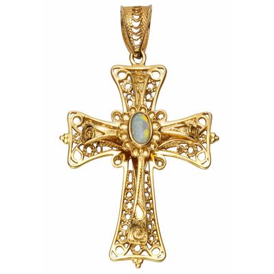 Kreuz-Anhänger FIRETTI "Schmuck Geschenk Gold 375 Halsschmuck Anhänger Halskette Kreuz", gold (gelbgold, 375, weiß, weiß), Schmuckanhänger, Damen, Gelbgold 375, 2,95 g, mit Opal Image