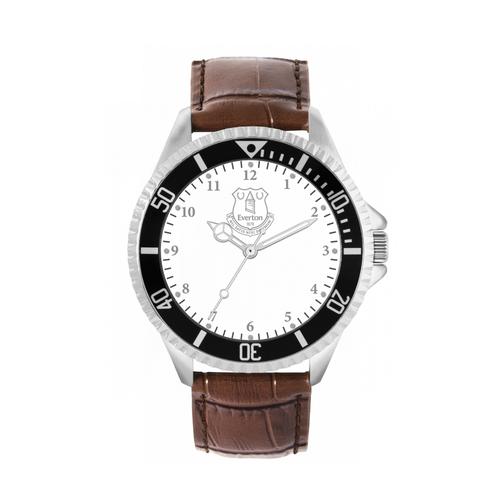 Everton Silver Case - Uhr mit braunem Lederarmband