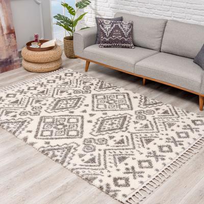 Hochflor-Teppich CARPET CITY "Pulpy 541" Gr. 4, beige (creme), B:200cm H:30mm L:290cm, Kunstfaser, Teppiche, Fransenteppich, besonders weich, mit Fransen, Ethno Look Image