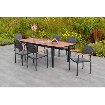 Garten-Essgruppe MERXX "»Paxos«", grau (grau, grau, graphit), Aluminium, Polyester, Massivholz, Sitzmöbel-Sets, Ausziehtisch: LxB: 180-240 x 100 cm Image