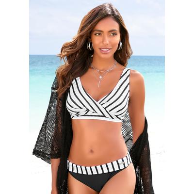 Triangel-Bikini LASCANA, Damen, Gr. 40, Cup B, schwarz-weiß (schwarz, weiß), Polyamid, gestreift, Bikini-Sets, in Wickeloptik Image
