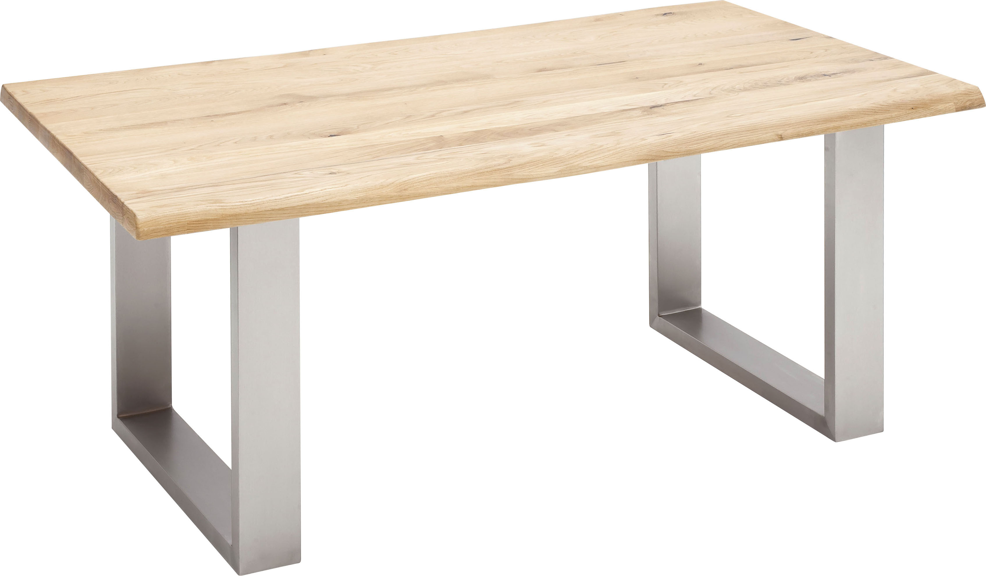 Esstisch MCA FURNITURE "Greta", braun (balkeneiche, edelstahl gebürstet), B:200cm T:90cm, Massivholz, Tische, Rechteckiger Esstisch Esstisch Holz-Esstische, Esstisch Massivholz mit Baumkante oder grader Kante
