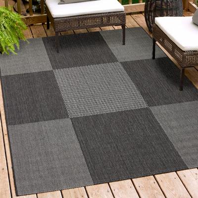 Teppich ANDIAMO "ARIZONA1", grau (anthrazit), B:200cm H:5mm L:290cm, Kunstfaser, Teppiche, Flachgewebe, kariertes Muster, In- und Outdoor geeignet, Wohnzimmer Image
