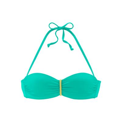 Bügel-Bandeau-Bikini-Top VENICE BEACH "Anna", Damen, Gr. 36, Cup C, grün (mint), Polyamid, unifarben, kontrastfarbene Details, Bikini-Oberteile, mit geflochtenen Details Image