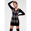 Strickkleid MELROSE, Damen, Gr. 44, N-Gr, schwarz (schwarz, grau), Feinstrick, Obermaterial: 70% Viskose, 30% Polyamid, mehrfarbig, gemustert, kariert, feminin, sehr figurbetont mini, tiefer V-Ausschnitt, Langarm eng, Kleider, Mini-Länge, eleganter...