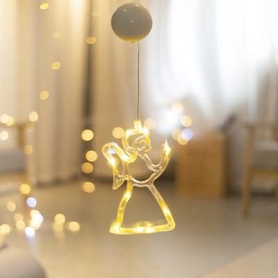 LED Night Light Bell Santa Claus Angel Decoration Light 3D Night Light Birthday Window Curtain Decoration Christmas Wedding Home Party Decoration 1 Set Suction Cup