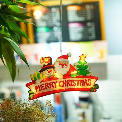 Christmas Window Lights Decoration Suction Cup Lamp Santa Claus Moose Bell Christmas Tree Snowman Modelling Lamp AAA Battery Box