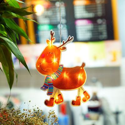 Christmas Window Lights Decoration Suction Cup Lamp Santa Claus Moose Bell Christmas Tree Snowman Modelling Lamp AAA Battery Box