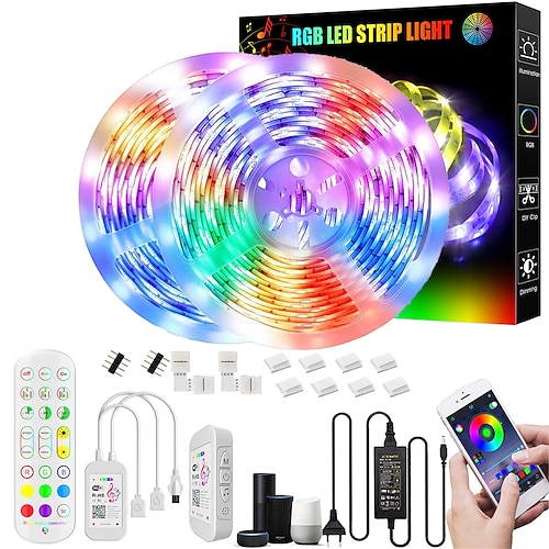 LED Lichtband Smart Wifi LED-Streifen Lichter funktioniert mit Alexa 32,8ft-10m Band Licht smd5050 Musik Sync Farbwechsel für Schlafzimmer Küche TV-Party für iOS Android und 12V Netzteil Image