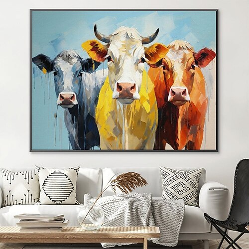 handgemaltes, farbenfrohes Kuh-Ölgemälde, handgemachtes Tier-Ölgemälde auf Leinwand, handgemaltes Wandkunstwerk, Heimdekor, Bauernhoftiere-Gemälde, handgemachtes Hochlandkuh-Kunstwerk für Image