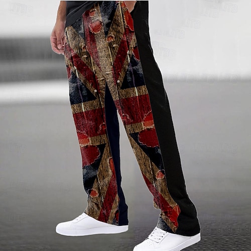 Herren Jogginghose Gerade geschnittene Sweatpants Kordelzug Tasche Grafik Volle Länge Outdoor Party Lässig Vintage Schwarz Mikroelastisch Image