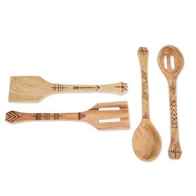 Culinary Flavor,'Handmade Cypress Wood Utensils from Guatemala (Set of 4)'