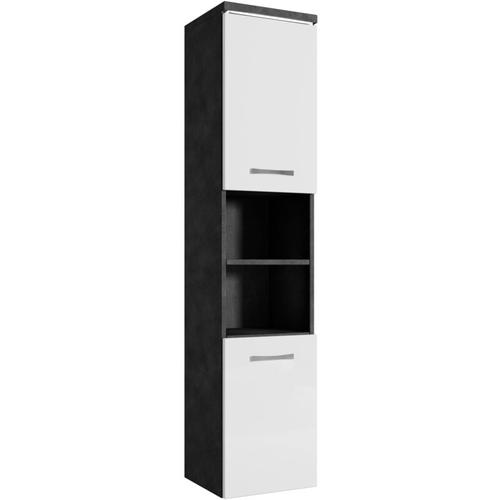 Badezimmer Schrank Paso 160cm Dunkle Grau mit Hochglanz Weiß – r