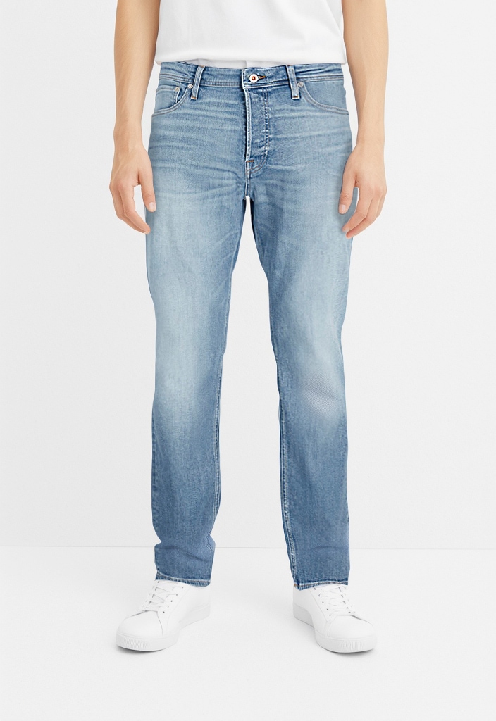 Tapered-fit-Jeans JACK & JONES "JJIMIKE JJORIGINAL CJ SN", Damen, Gr. 36, Länge 36, blau, Denim/Jeans, Obermaterial: 99% Baumwolle, 1% Elasthan, Abriebeffekte, bequem, Jeans, mit Five-Pocket-Design