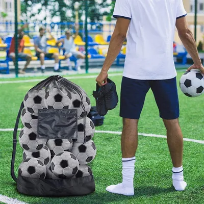 Mesh Soccer Ball Bag Extra Large Drawstring Basketball Storage Bag With Zipper Pocket Volleyball
