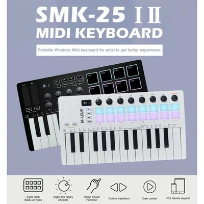 M-VAVE SMK-25 II MIDI Pad Controller Keyboard USB Mini 25 Key,16 RGB Drum Pads,8 Knobs and Music